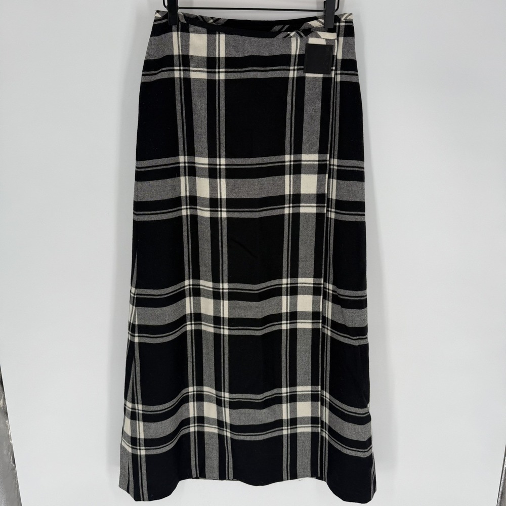 Ralph Lauren Black/Cream Plaid Wool Wrap Skirt Size 6 Old Money Academia Grunge